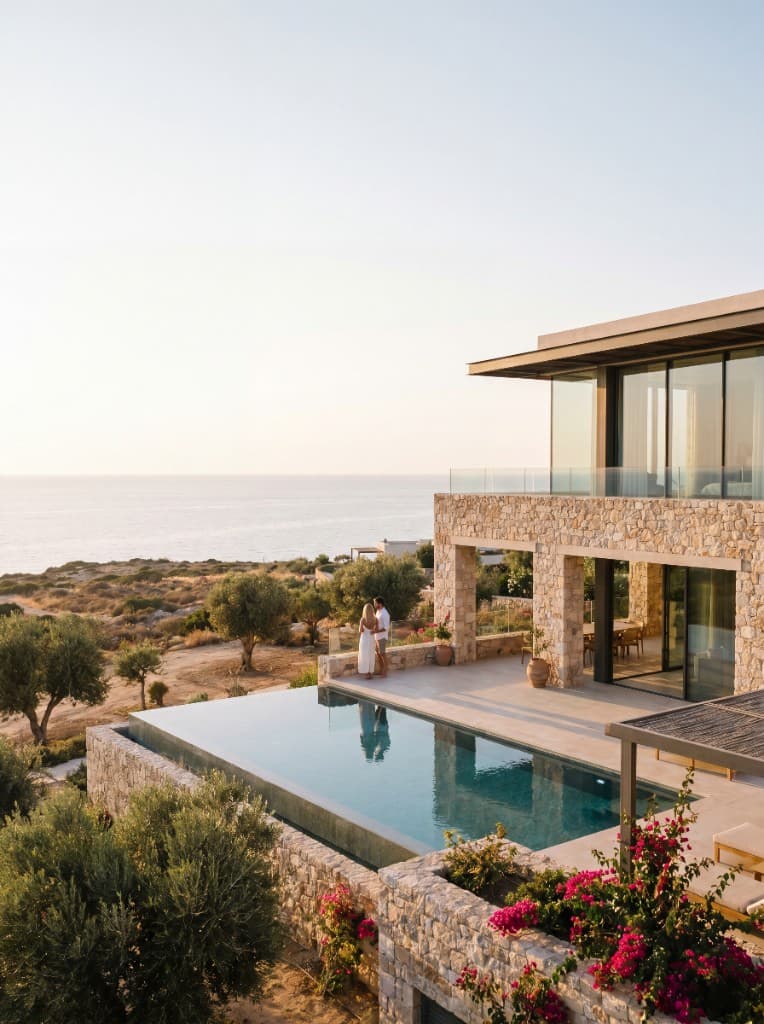 Luxury stone villa with infinity pool overlooking the Mediterranean, Cyprus